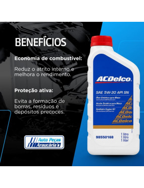 Óleo Lubrificante Motor 5W30 API SN Sintético SN 98550168 Chevrolet - ACDelco 1 Litro