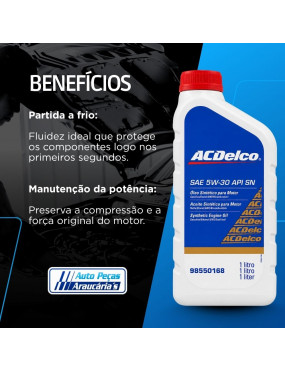 Óleo Lubrificante Motor 5W30 API SN Sintético SN 98550168 Chevrolet - ACDelco 1 Litro