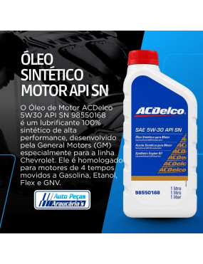 Óleo Lubrificante Motor 5W30 API SN Sintético SN 98550168 Chevrolet - ACDelco 1 Litro