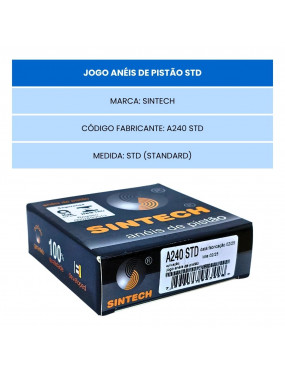 Jogo de Anéis Pistão STD Palio Siena Palio Weekend Uno Mille Way 1.0 8v 16v Fire - SINTECH A240 STD