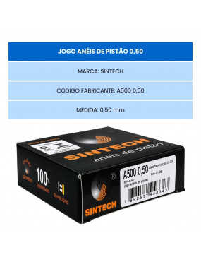Jogo Anéis Pistão 050 Fox 1.0 8V GOL 1.0 8V PARATI GOL 1.0 16V Motor AT - Sintech A500050