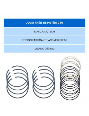 Jogo de Anéis Pistão 050 CELTA CORSA SEDAN WIND 1.0 8V MOTOR SOHC - KICTECH ANGM30100050