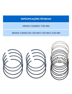 Jogo de Anéis Pistão 050 CELTA CORSA SEDAN WIND 1.0 8V MOTOR SOHC - KICTECH ANGM30100050
