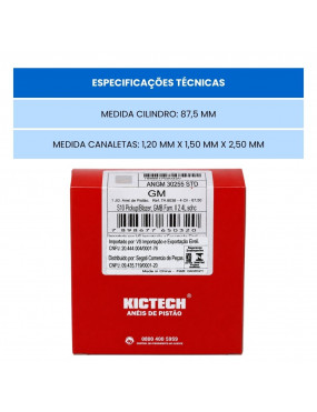 Jogo Anéis Pistão STD Vectra 2.4 16V S10 2.4 8V 16V 4 Cilindros Blazer 2.4 8V - KICTECH ANGM30255STD