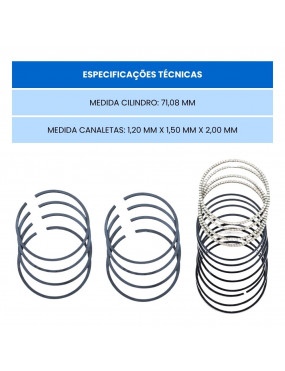 Jogo de Anéis Pistão 050 CELTA CORSA CLASSIC 1.0 8V GASOLINA MOTOR VHC - KICTECH ANGM30786050