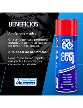 Spray Lubrificante Antiferrugem Car Lub Elimina Umidade Limpa Protege Multiuso - 300ml