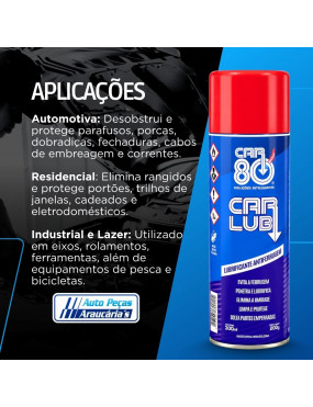 Spray Lubrificante Antiferrugem Car Lub Elimina Umidade Limpa Protege Multiuso - 300ml