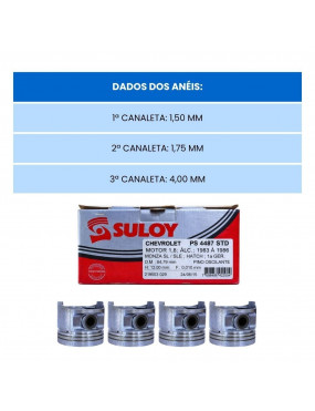 Jogo de Pistão Monza 1.8 8v Álcool 1983 até 1986 Medida STD Suloy - PS4487STD