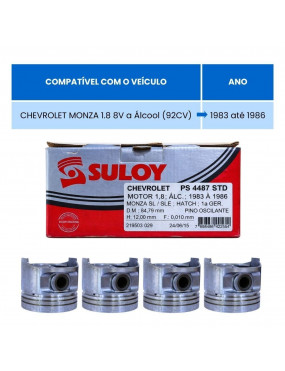 Jogo de Pistão Monza 1.8 8v Álcool 1983 até 1986 Medida STD Suloy - PS4487STD