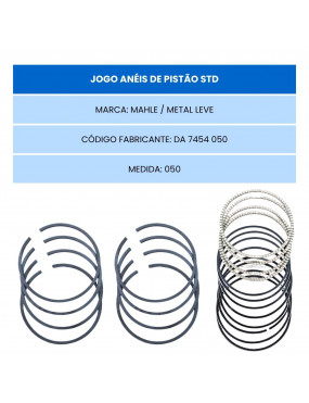 Jogo de Anéis Pistão 050 Ford Ka Fiesta Ecosport Focus MOTOR ZETEC ROCAM Mahle Metal Leve DA7454050