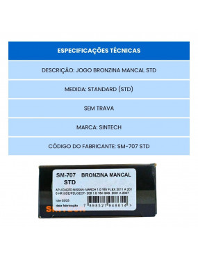 Jogo Bronzina Mancal STD Sem Trava March 206 Clio Kangoo Logan Sandero Twingo - Sintech SM707STD