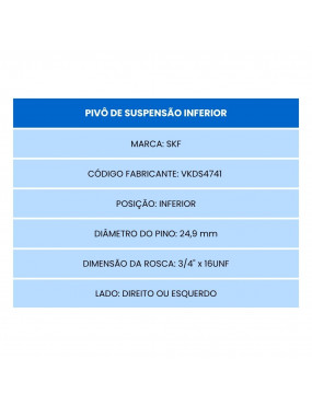 Pivô de Suspensão Inferior CHEVROLET SILVERADO D10 D20 A10 A20 BONANZA VERANEIO SKF - VKDS4741