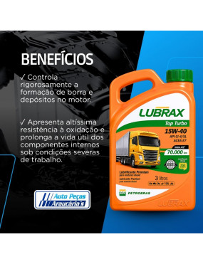 Óleo Lubrificante Mineral Lubrax Top Turbo 15W-40 API CI-4/SL ACEA E7 - Lubrax 3 Litros