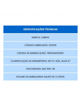 Óleo Lubrificante Mineral Lubrax Top Turbo 15W-40 API CI-4/SL ACEA E7 - Lubrax 3 Litros