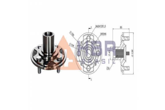 CUBO RODA DIANTEIRA SEM ROLAMENTO 26 DENTES FURO 43MM HBR