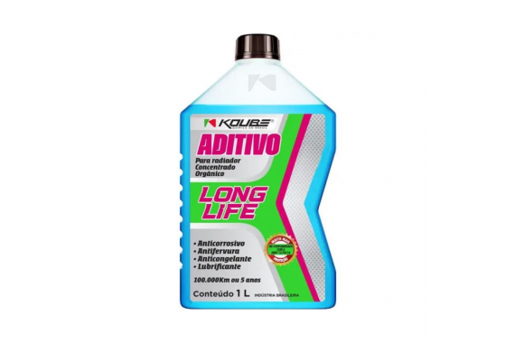 Aditivo Radiador Organico Concentrado Long Life Azul 1 Litro 100.000km Ou 5 Anos Koube