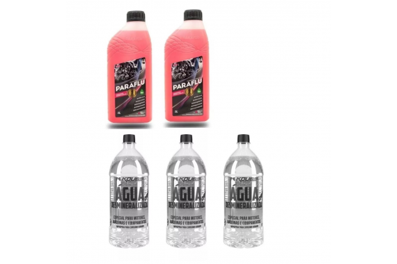 KIT 2 ADITIVO ROSA PARAFLU + 3 AGUA DESMINERALIZADA 1 LITRO KOUBE